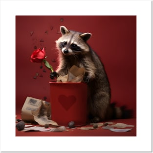 Valentines Day Raccoon with rose Posters and Art